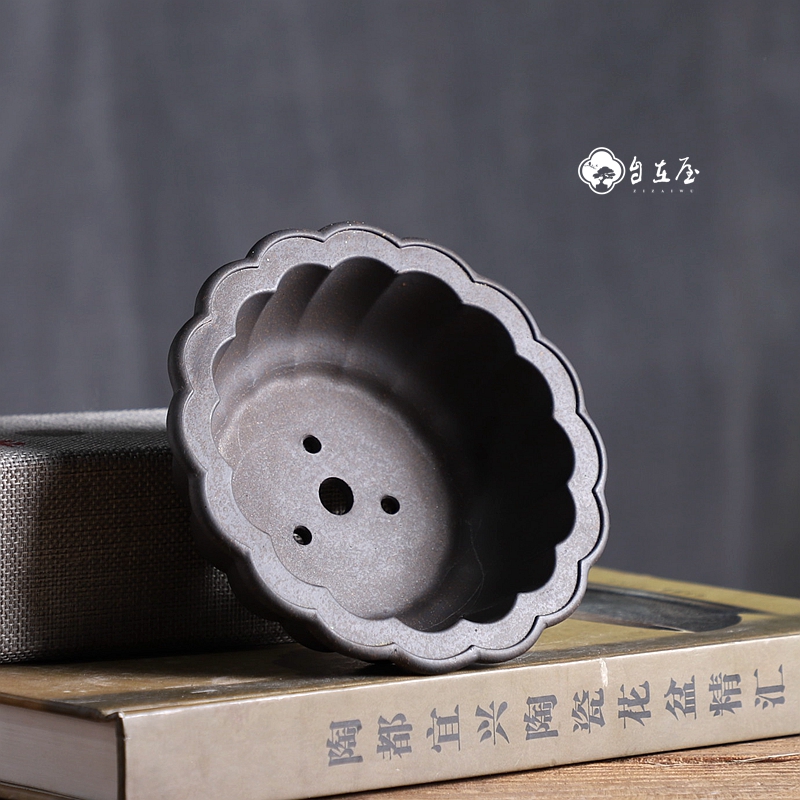 Bonsai Garden With Sand - Ceramic Chrysanthemum Shape Flower Bonsai Pot,Tradition