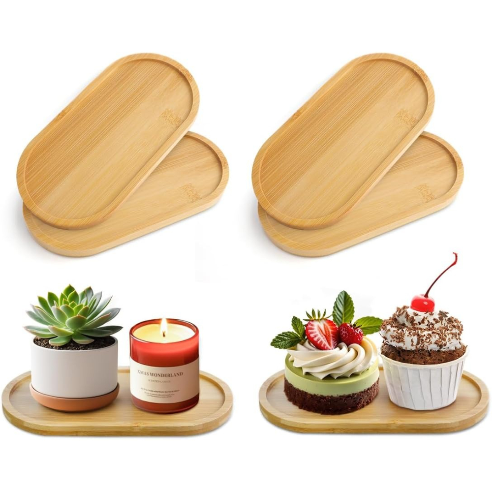 4pcs Bamboo Plant Saucer Oval  - đánh giá và giá Drip Tray Saucer
